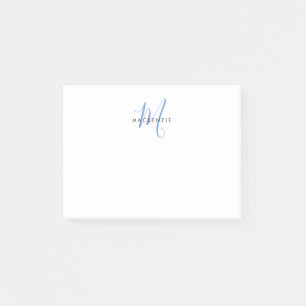 Elegant Modern White Blue Script Monogram Post-it Klebezettel