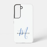 Elegant Modern White Blue Script Monogram