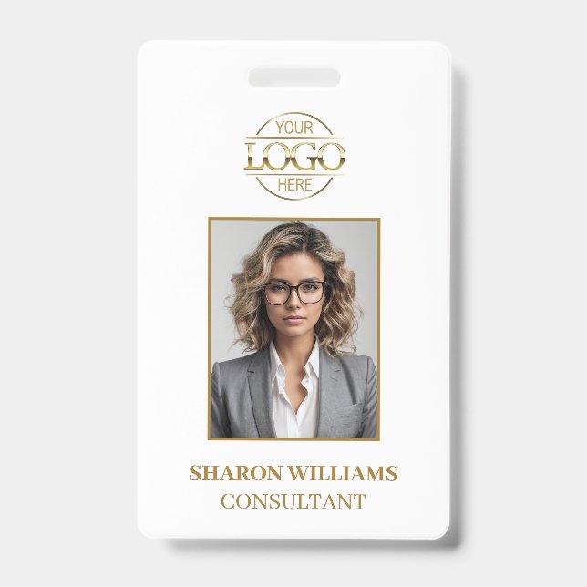 Elegant Modern White Gold Simple Employee Foto ID Ausweis (Vorderseite)