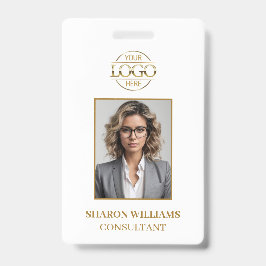 Elegant Modern White Gold Simple Employee Foto ID Ausweis