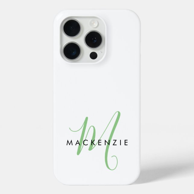 Elegant Modern White Green Script Monogram Case-Mate iPhone Hülle (Rückseite)