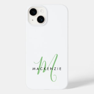 Elegant Modern White Green Script Monogram Case-Mate iPhone 14 Hülle