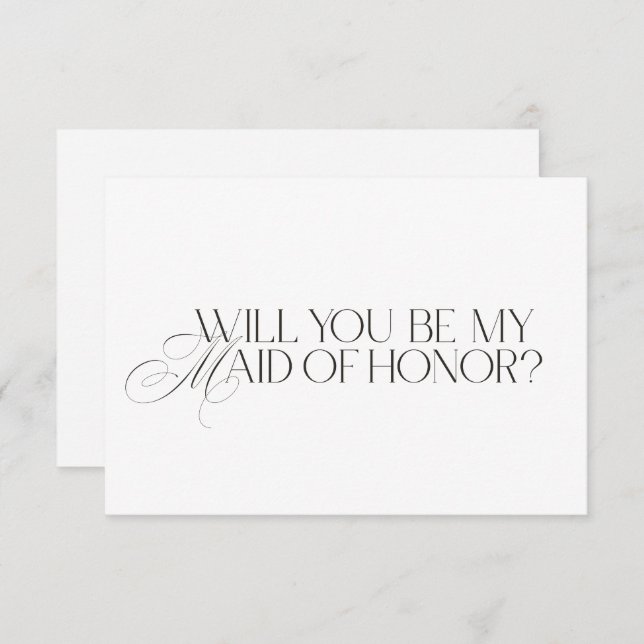Elegant Modern White Maid of Honor Proposal Card Einladung (Vorne/Hinten)