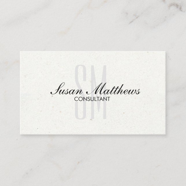 Elegant Modern White Simple Script Monogram Visitenkarte (Vorderseite)