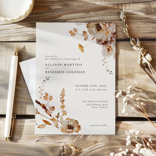 Elegant Modern Woodland Fall Floral Wedding Einladung (Von Creator hochgeladen)