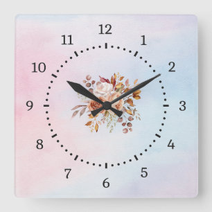 Elegant Moderne Aquamarine Blumen Quadratische Wanduhr