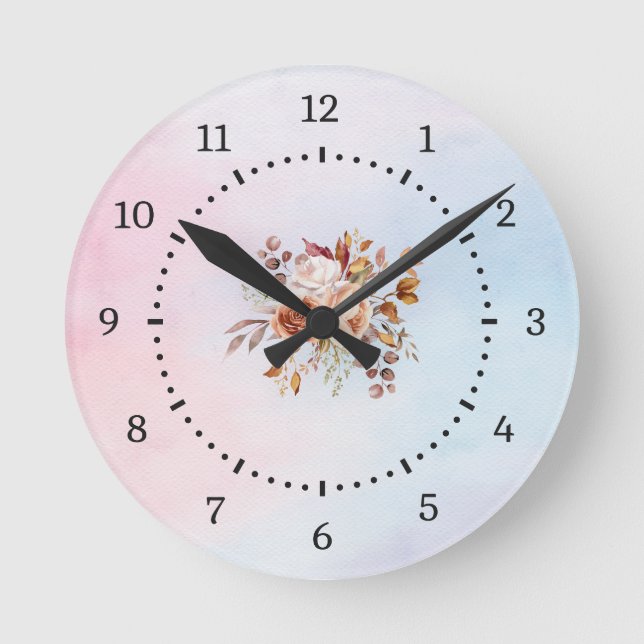 Elegant Moderne Aquamarine Blumen Runde Wanduhr (Vorderseite)