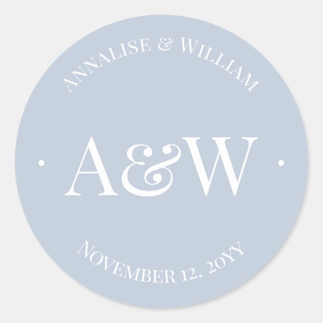 Elegant Moderne dusty Blue Monogram Wedding Runder Aufkleber (Vorderseite)