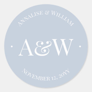 Elegant Moderne dusty Blue Monogram Wedding Runder Aufkleber