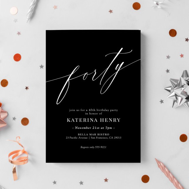 Elegant Moderne Kalligraphie 40. Geburtstag Einladung (Von Creator hochgeladen)