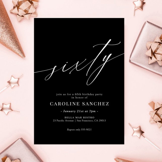 Elegant Moderne Kalligraphie 60. Geburtstag Einladung (Von Creator hochgeladen)