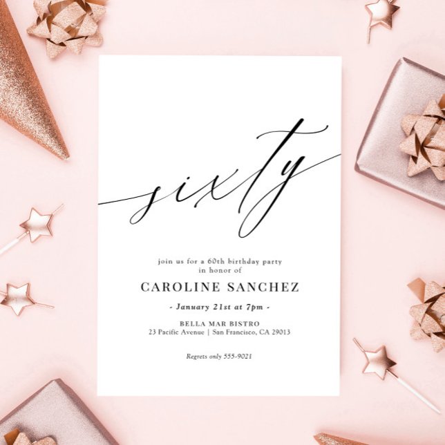 Elegant Moderne Kalligraphie 60. Geburtstag Einladung (Von Creator hochgeladen)