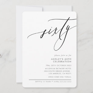 ELEGANT moderne Kalligraphie 60. Party Schwarz-wei Einladung