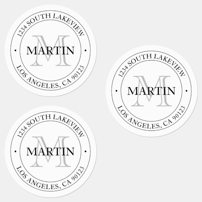 Elegant Moderne Monogramm weiß und schwarz | wasse Etiketten (Gruppe)