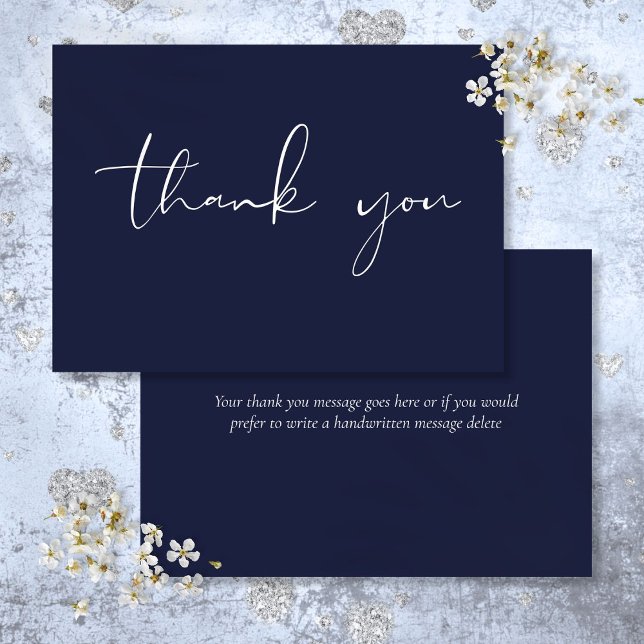 Elegant Moderne Script Calligraphy Navy Blue Dankeskarte (Elegant Modern Script Calligraphy Navy Blue Thank You Card)