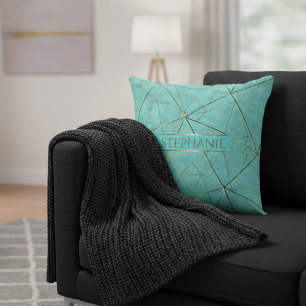 Elegant Modernes Abstraktes Türkis und Gold Kissen
