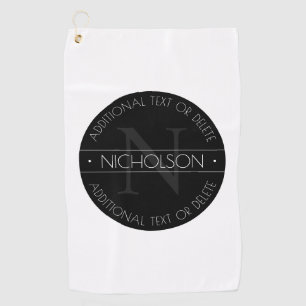 Elegant Modernes bearbeitbares Monogramm Schwarz & Golfhandtuch