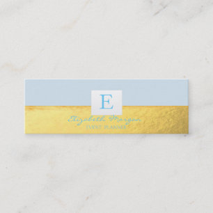 Elegant Modernes Berufliches Monogramm Gold, Blau Mini Visitenkarte