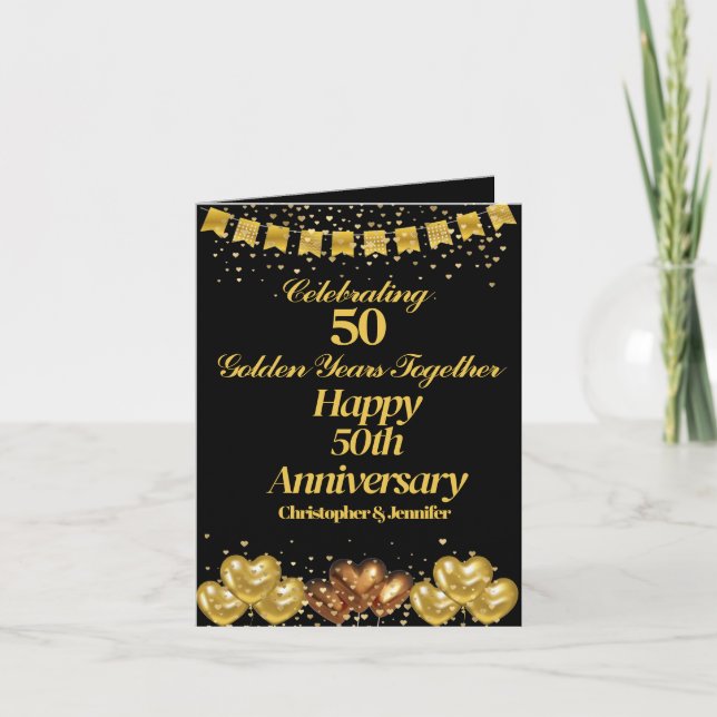 Elegant Modernes Black & Gold Happy 50 Jahre alt Karte (Vorderseite)