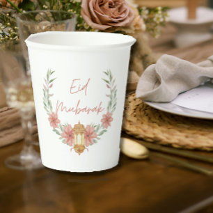 Elegant Modernes Blumengestein Mubarak Rosa Weiß Pappbecher
