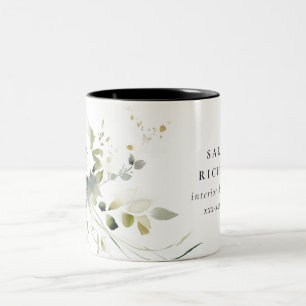 Elegant Modernes Boho Abstrakt grüne weiße Blüte Zweifarbige Tasse
