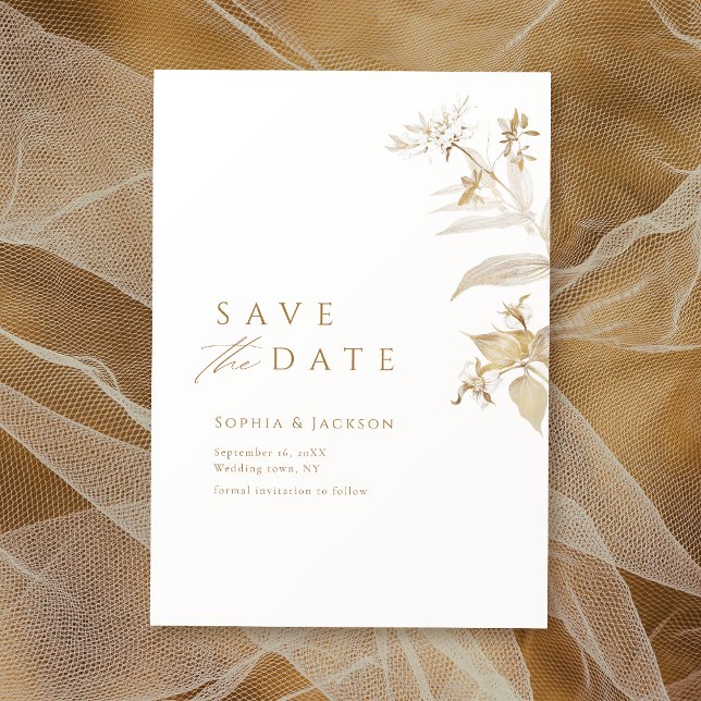 Elegant Modernes Gold Botanisches Floral Save the  Save The Date (Elegant Modern Gold Botanical Floral Save The Date)