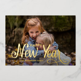 Elegant Modernes Happy New Year 3 Fotos Script Folien Feiertagskarte