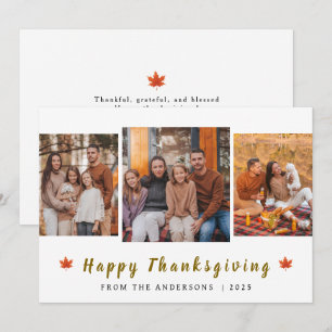 Elegant Modernes Happy Thanksgiving Herbst 3 Foto Feiertagskarte