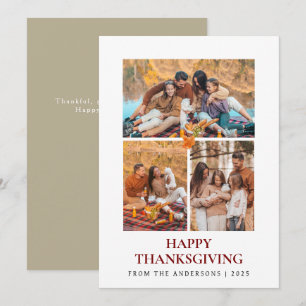 Elegant Modernes Happy Thanksgiving Herbst 3 Foto Feiertagskarte