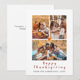Elegant Modernes Happy Thanksgiving Herbst 3 Foto Feiertagskarte