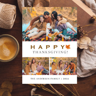 Elegant Modernes Happy Thanksgiving Herbst 3 Foto Feiertagskarte