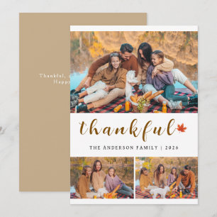 Elegant Modernes Happy Thanksgiving Herbst 3 Foto Feiertagskarte
