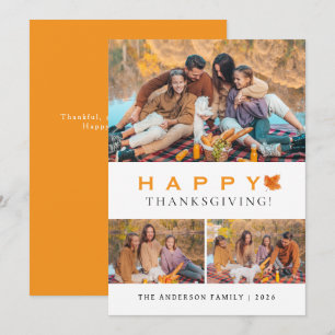 Elegant Modernes Happy Thanksgiving Herbst 3 Foto Feiertagskarte
