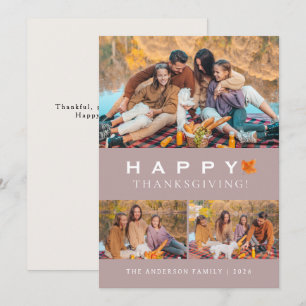 Elegant Modernes Happy Thanksgiving Herbst 3 Foto Feiertagskarte