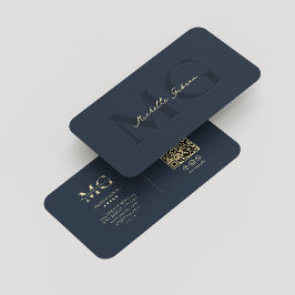 Elegant Modernes Monogram Dark Blue Beruflich Visitenkarte