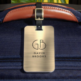 Elegant Modernes Monogram Gold Brushed Glam Metal Gepäckanhänger