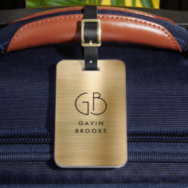 Elegant Modernes Monogram Gold Brushed Glam Metal Gepäckanhänger