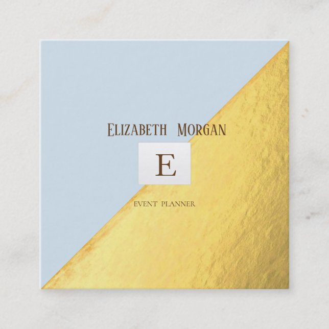 Elegant Modernes Monogramm Gold, Light Blue Quadratische Visitenkarte (Vorderseite)