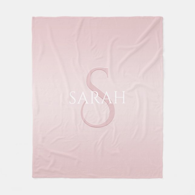 Elegant Modernes Rosa Ombre Name & Monogram Fleecedecke (Vorderseite)