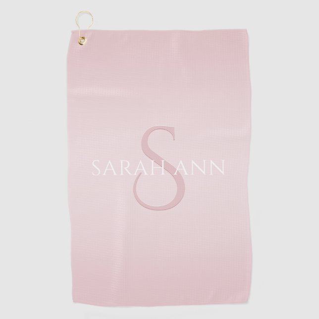 Elegant Modernes Rosa Ombre Name & Monogram Golfhandtuch (Vorderseite)