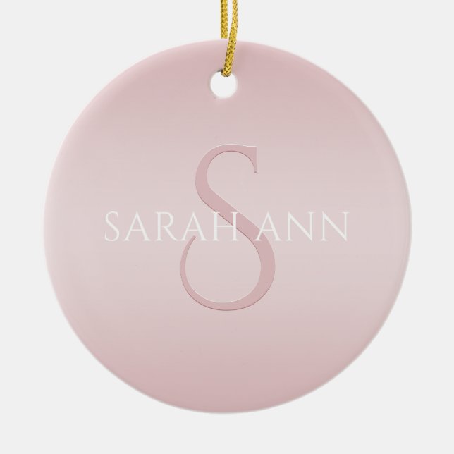 Elegant Modernes Rosa Ombre Name & Monogram Keramik Ornament (Vorne)