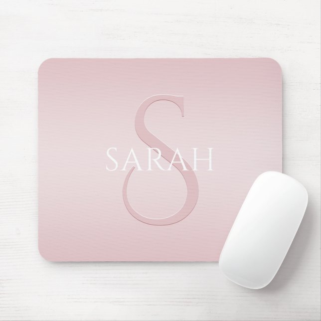 Elegant Modernes Rosa Ombre Name & Monogram Mousepad (Mit Mouse)