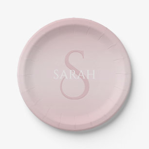 Elegant Modernes Rosa Ombre Name & Monogram Pappteller
