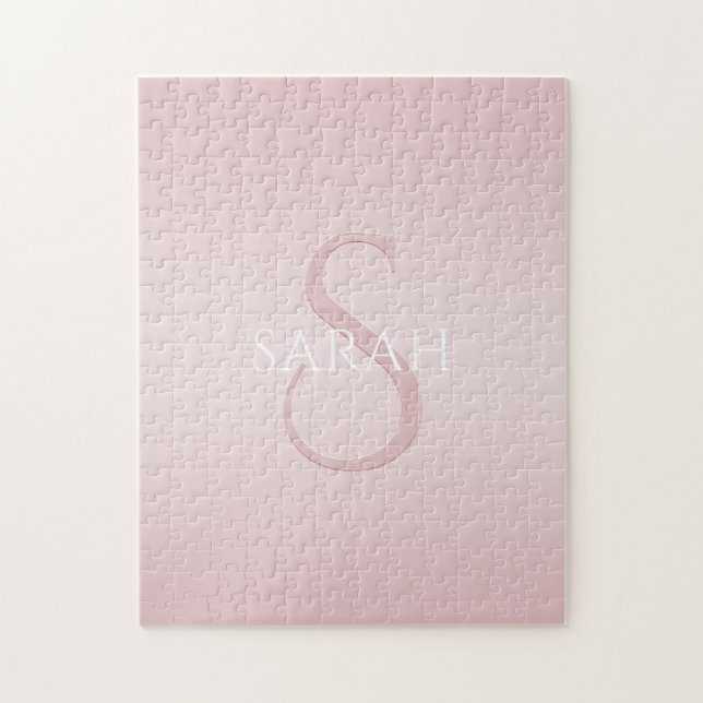 Elegant Modernes Rosa Ombre Name & Monogram Puzzle (Vertikal)