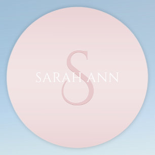 Elegant Modernes Rosa Ombre Name & Monogram Runder Aufkleber