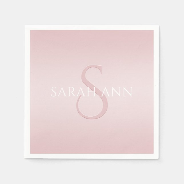 Elegant Modernes Rosa Ombre Name & Monogram Serviette (Vorderseite)