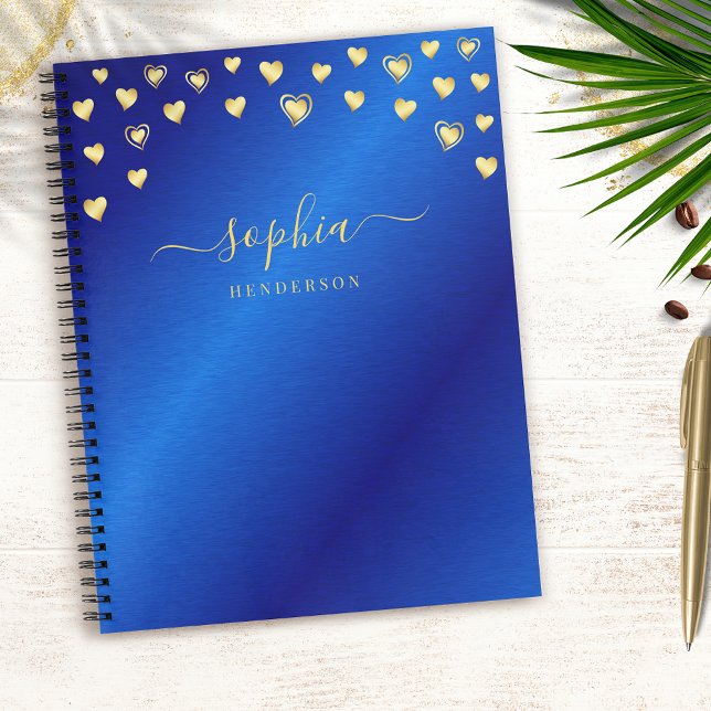 Elegant Modernes Royal Blue und Gold Mit Monogramm Notizbuch (Von Creator hochgeladen)
