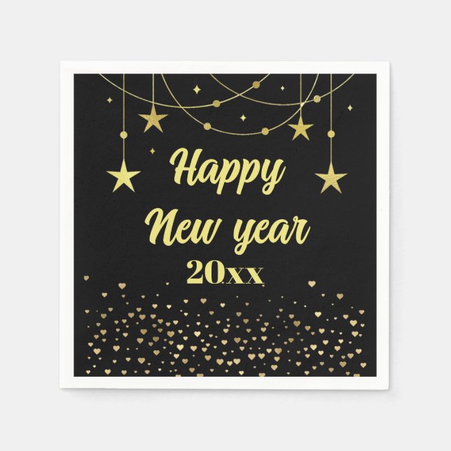 Elegant Modernes Schwarz und Gold Happy Neues Jahr Serviette (Vorderseite)
