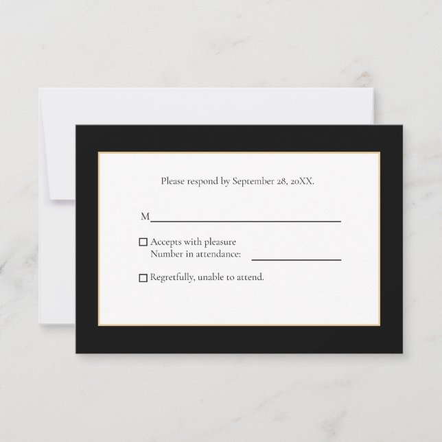 Elegant Modernes Schwarz und Gold RSVP Karte (Vorderseite)