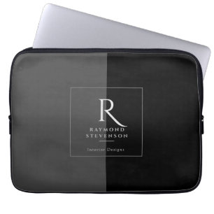 Elegant Modernes, Schwarz-weißes Mit Monogramm Laptopschutzhülle